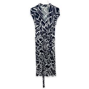 David Meister Black & White Abstract Print Faux Wrap Dress Size Medium